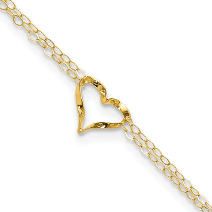 14k Double Strand Chain and Twisted Heart 10 inch Plus 1 inch Extender - Total 11 inch Anklet