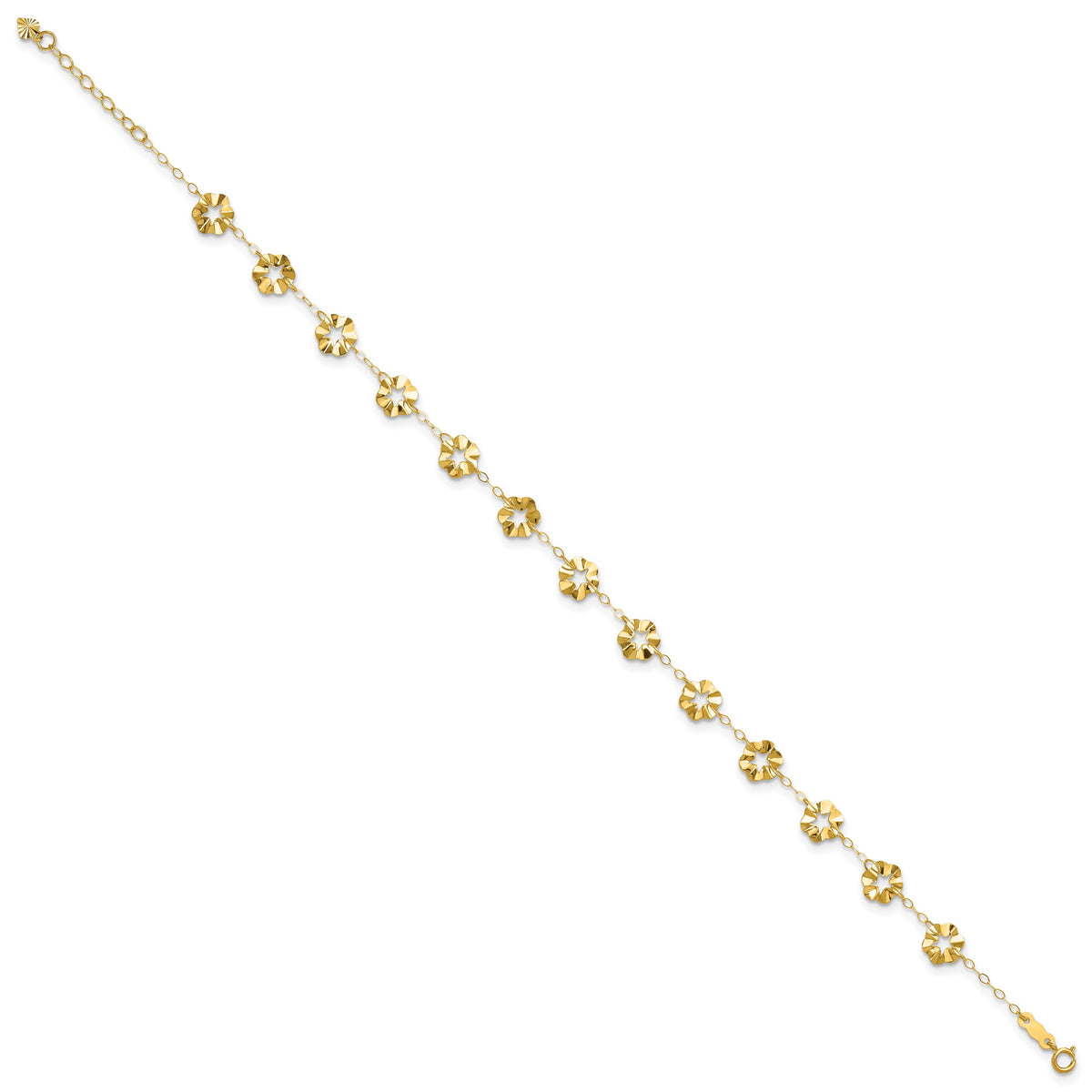 14k Ruffle Star Flowers 10 inch Plus 1 inch Extender - Total 11 inch Anklet