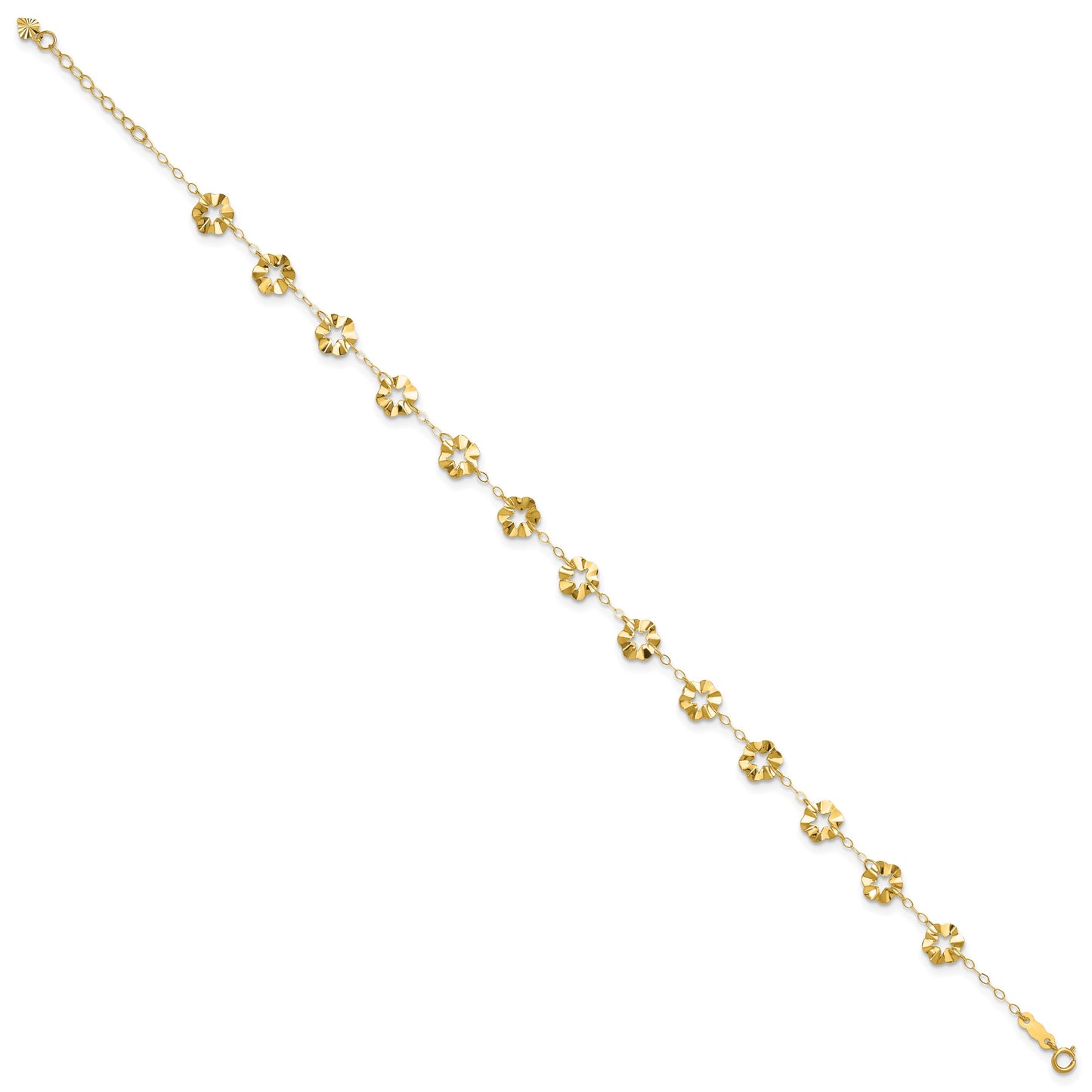 14k Ruffle Star Flowers 9 inch Plus 1 inch Extender - Total 10 inch Anklet