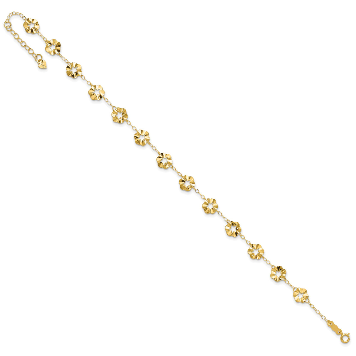14k Ruffle Star Flowers 10 inch Plus 1 inch Extender - Total 11 inch Anklet