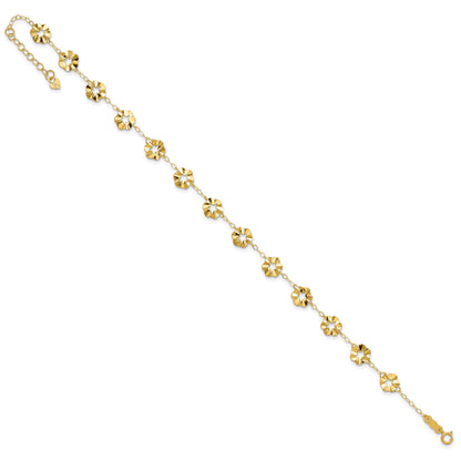 14k Ruffle Star Flowers 10 inch Plus 1 inch Extender - Total 11 inch Anklet