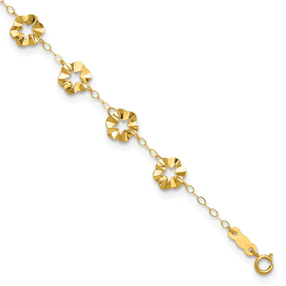 14k Ruffle Star Flowers 10 inch Plus 1 inch Extender - Total 11 inch Anklet