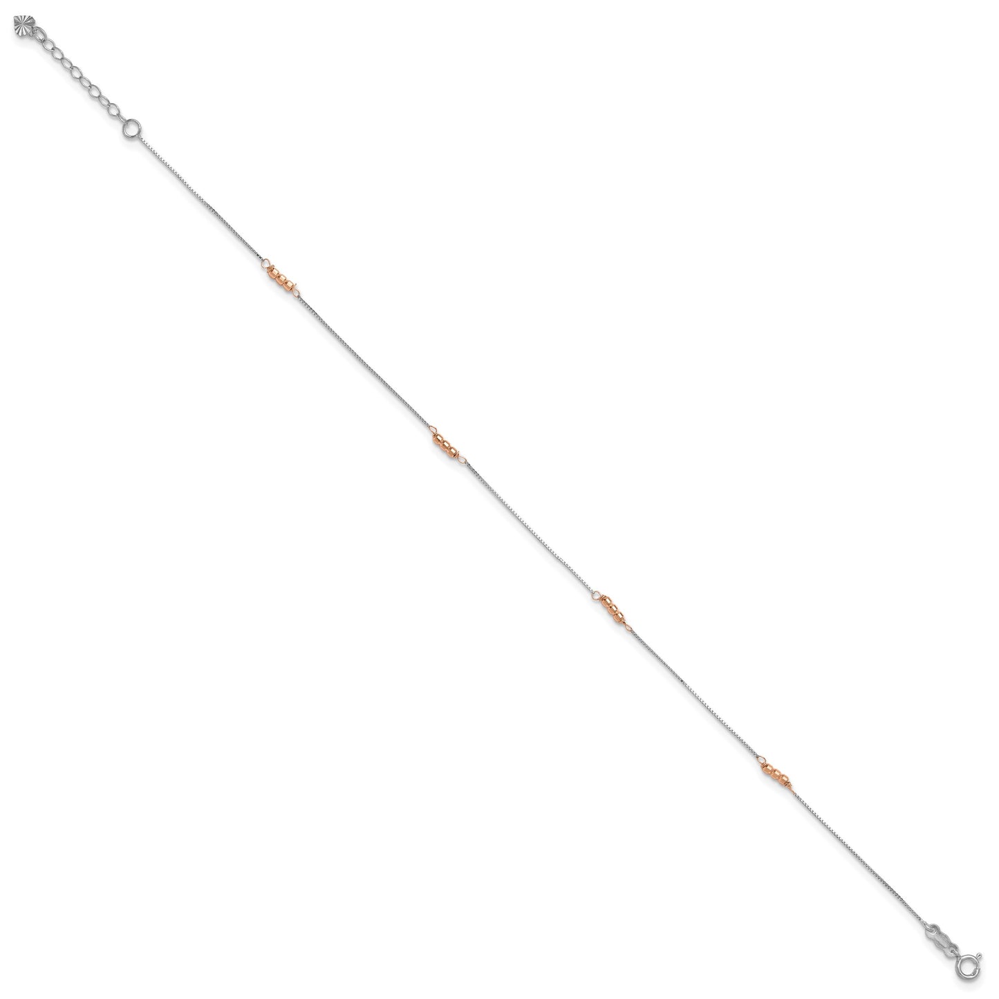 14K Two-Tone Mirror Beaded 4-Station 9 inch Plus 1 inch Extender - Total 10 inch Anklet