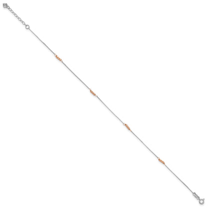 14K Two-Tone Mirror Beaded 4-Station 9 inch Plus 1 inch Extender - Total 10 inch Anklet