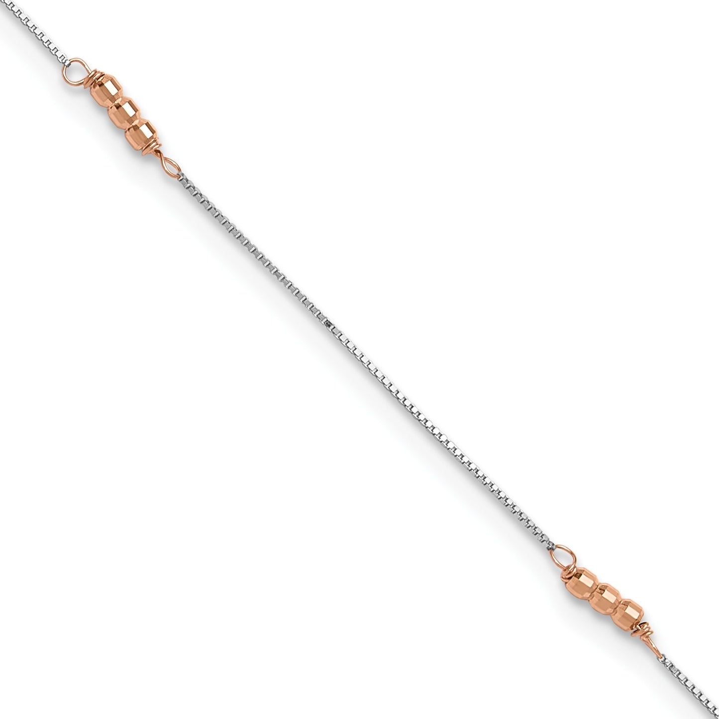 14K Two-Tone Mirror Beaded 4-Station 9 inch Plus 1 inch Extender - Total 10 inch Anklet