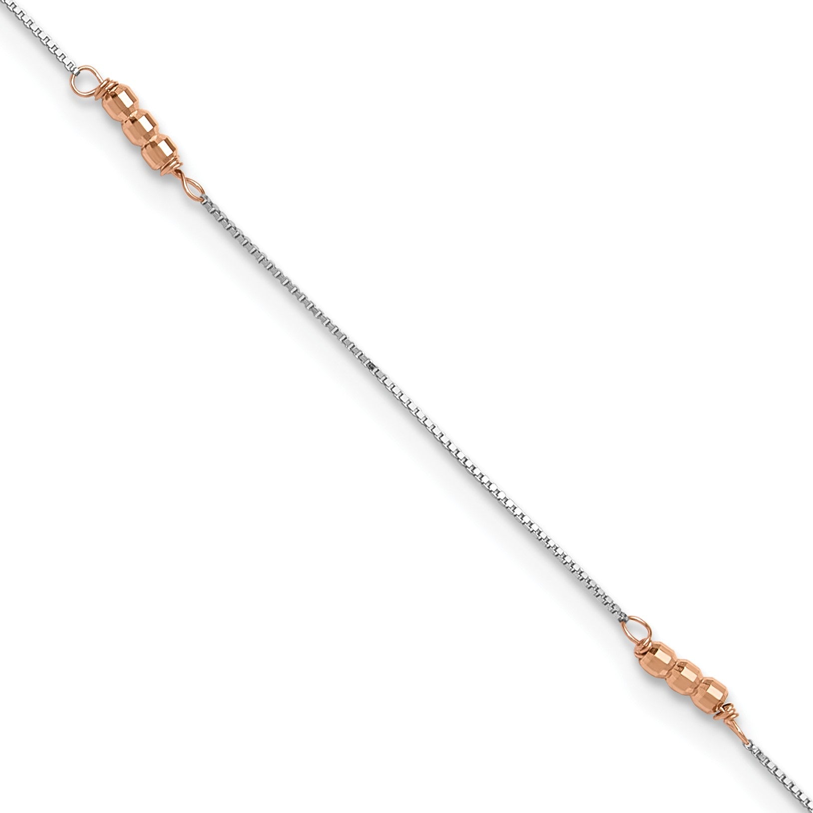 14K Two-Tone Mirror Beaded 4-Station 9 inch Plus 1 inch Extender - Total 10 inch Anklet