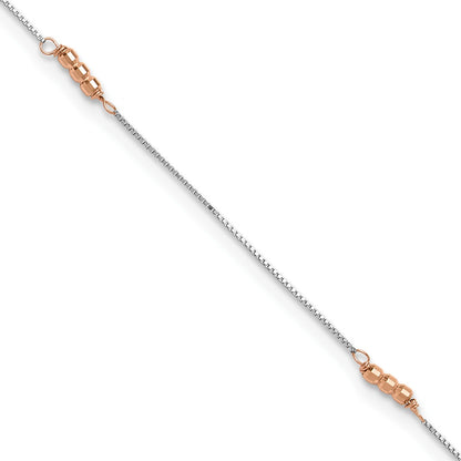 14K Two-Tone Mirror Beaded 4-Station 9 inch Plus 1 inch Extender - Total 10 inch Anklet