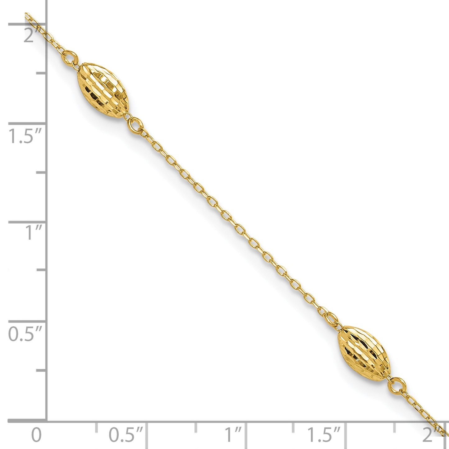 14k Diamond-cut Rice Puff Beads 4-Station 9 inch Plus 1 inch Extender - Total 10 inch Anklet