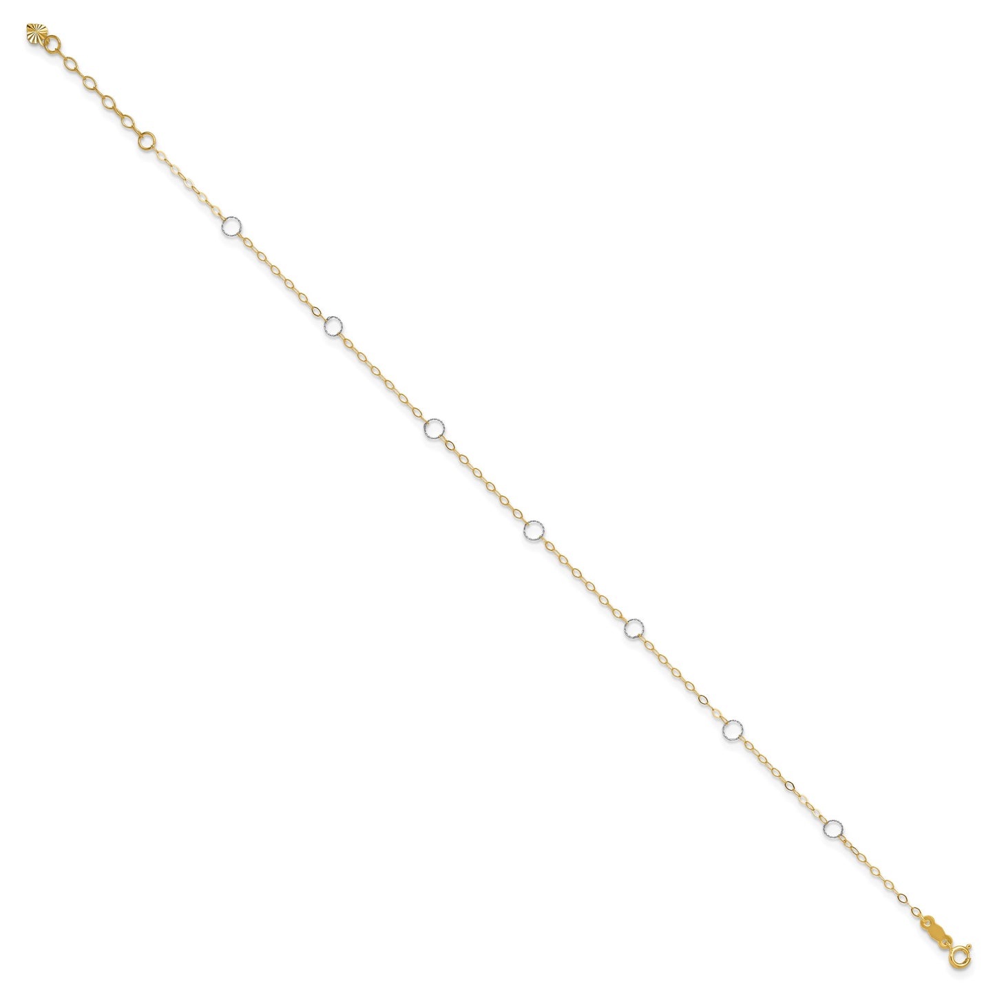 14k Two-tone Circles 7-Station 10 inch Plus 1 inch Extender - Total 11 inch Anklet