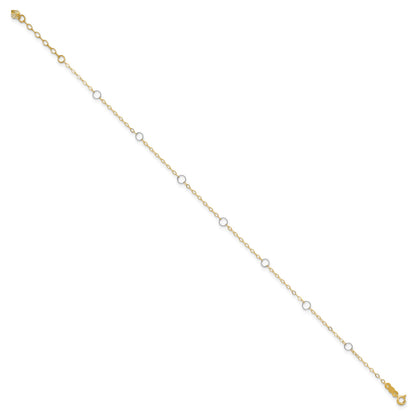 14k Two-tone Circles 7-Station 10 inch Plus 1 inch Extender - Total 11 inch Anklet