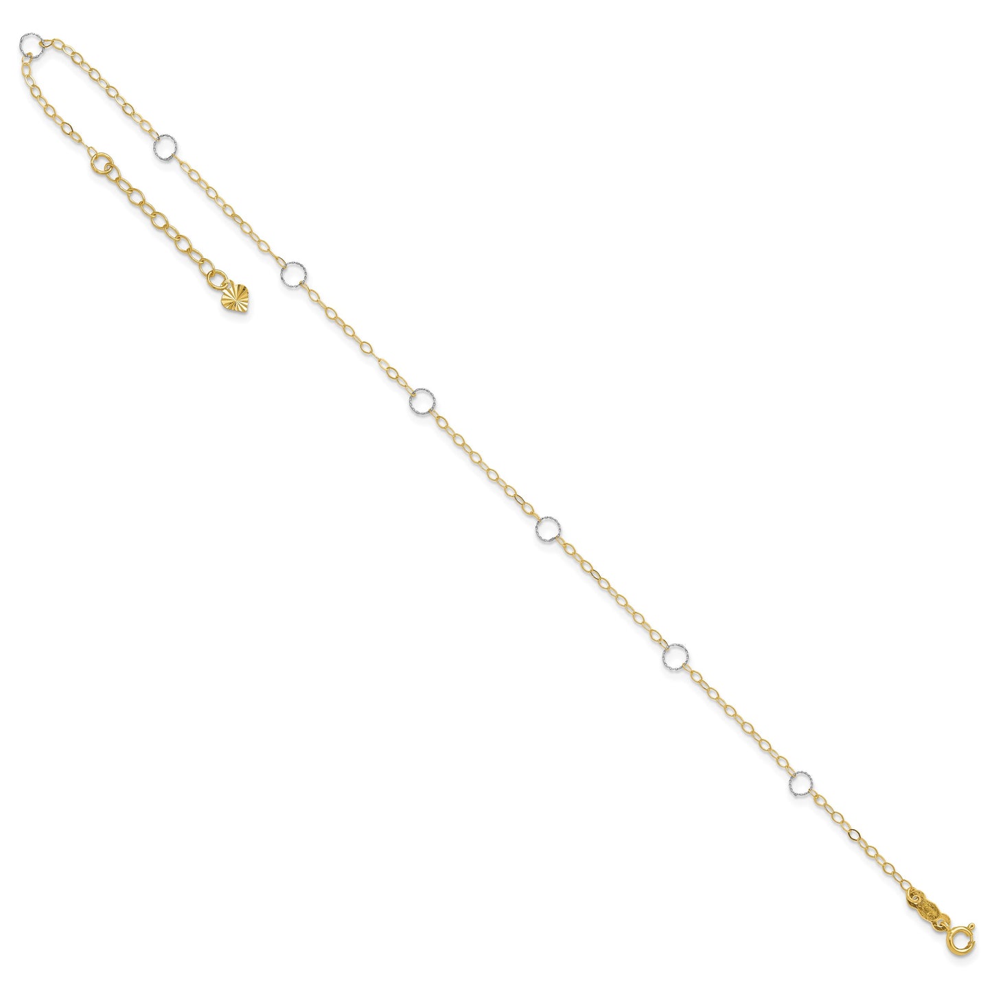 14k Two-tone Circles 7-Station 10 inch Plus 1 inch Extender - Total 11 inch Anklet