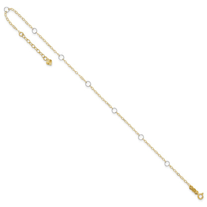 14k Two-tone Circles 7-Station 10 inch Plus 1 inch Extender - Total 11 inch Anklet