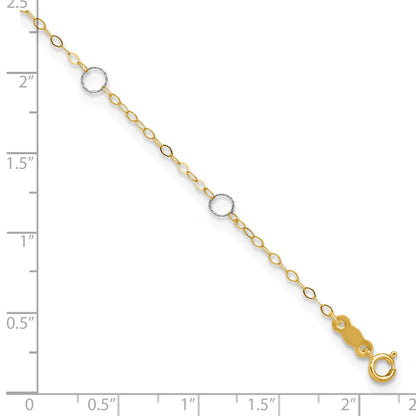14k Two-tone Circles 7-Station 9 inch Plus 1 inch Extender - Total 10 inch Anklet