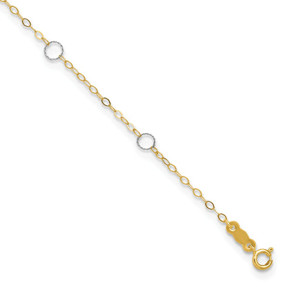 14k Two-tone Circles 7-Station 10 inch Plus 1 inch Extender - Total 11 inch Anklet