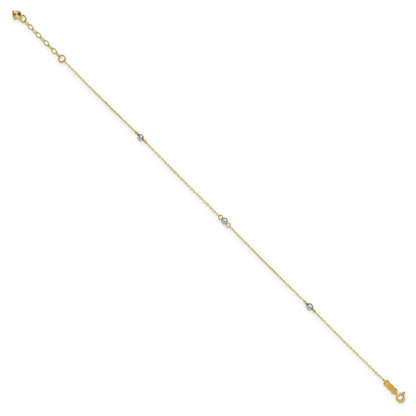 14k Two-tone Mirror Beads 3-Station 9 inch Plus 1 inch Extender - Total 10 inch Anklet