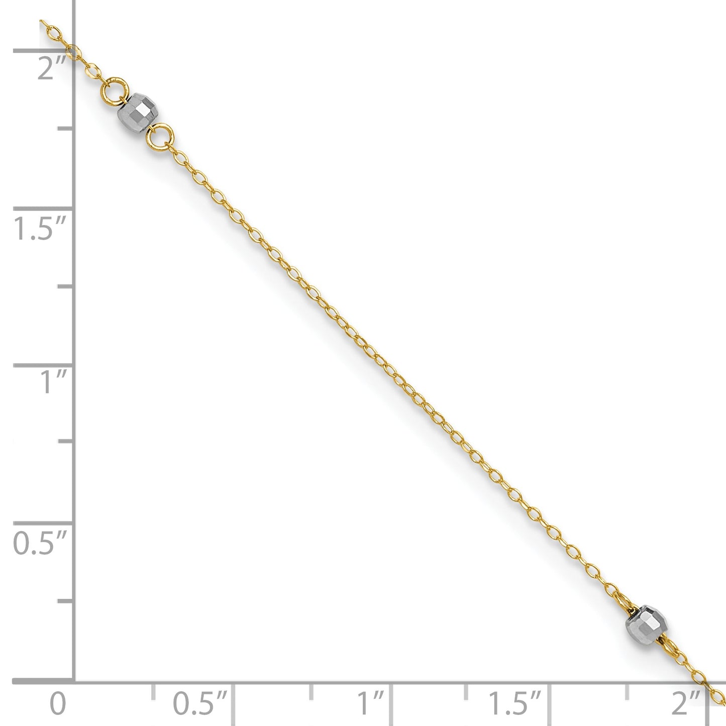 14k Two-tone Mirror Beads 3-Station 9 inch Plus 1 inch Extender - Total 10 inch Anklet