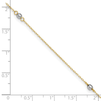 14k Two-tone Mirror Beads 3-Station 9 inch Plus 1 inch Extender - Total 10 inch Anklet