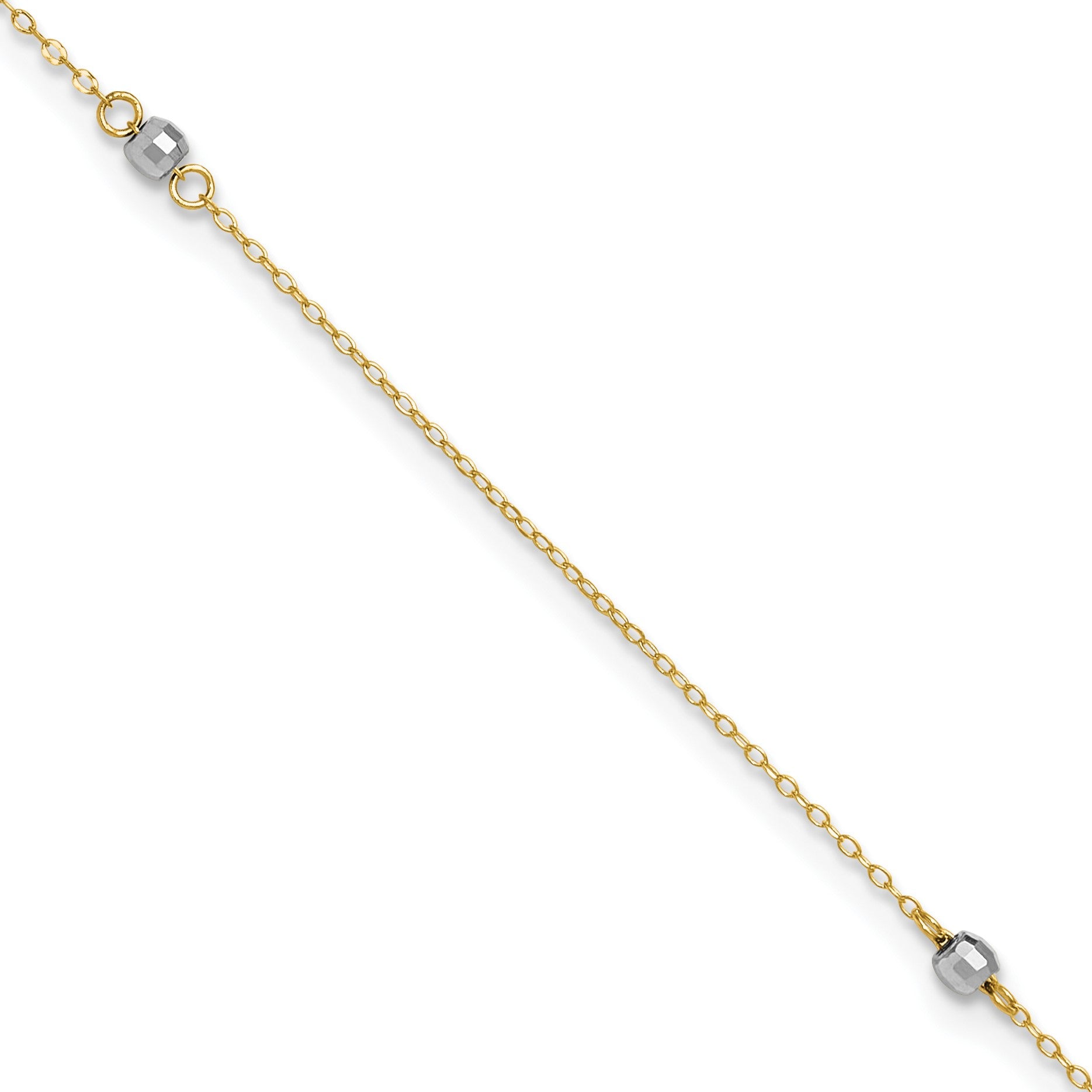 14k Two-tone Mirror Beads 3-Station 9 inch Plus 1 inch Extender - Total 10 inch Anklet