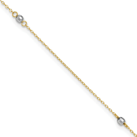 14k Two-tone Mirror Beads 3-Station 10 inch Plus 1 inch Extender - Total 11 inch Anklet