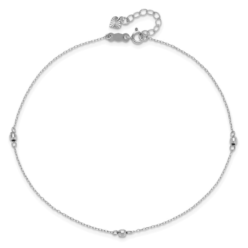 14K White Gold Mirror Beaded 9in Plus 1in ext. Anklet