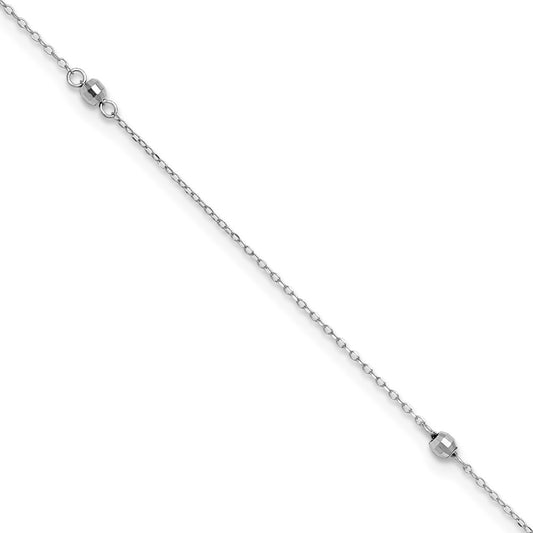 14K White Gold Mirror Beaded 9in Plus 1in ext. Anklet