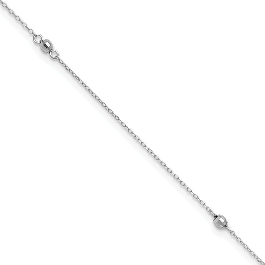 14K White Gold Mirror Beads 3-Station 10 inch Plus 1 inch Extender - Total 11 inch Anklet