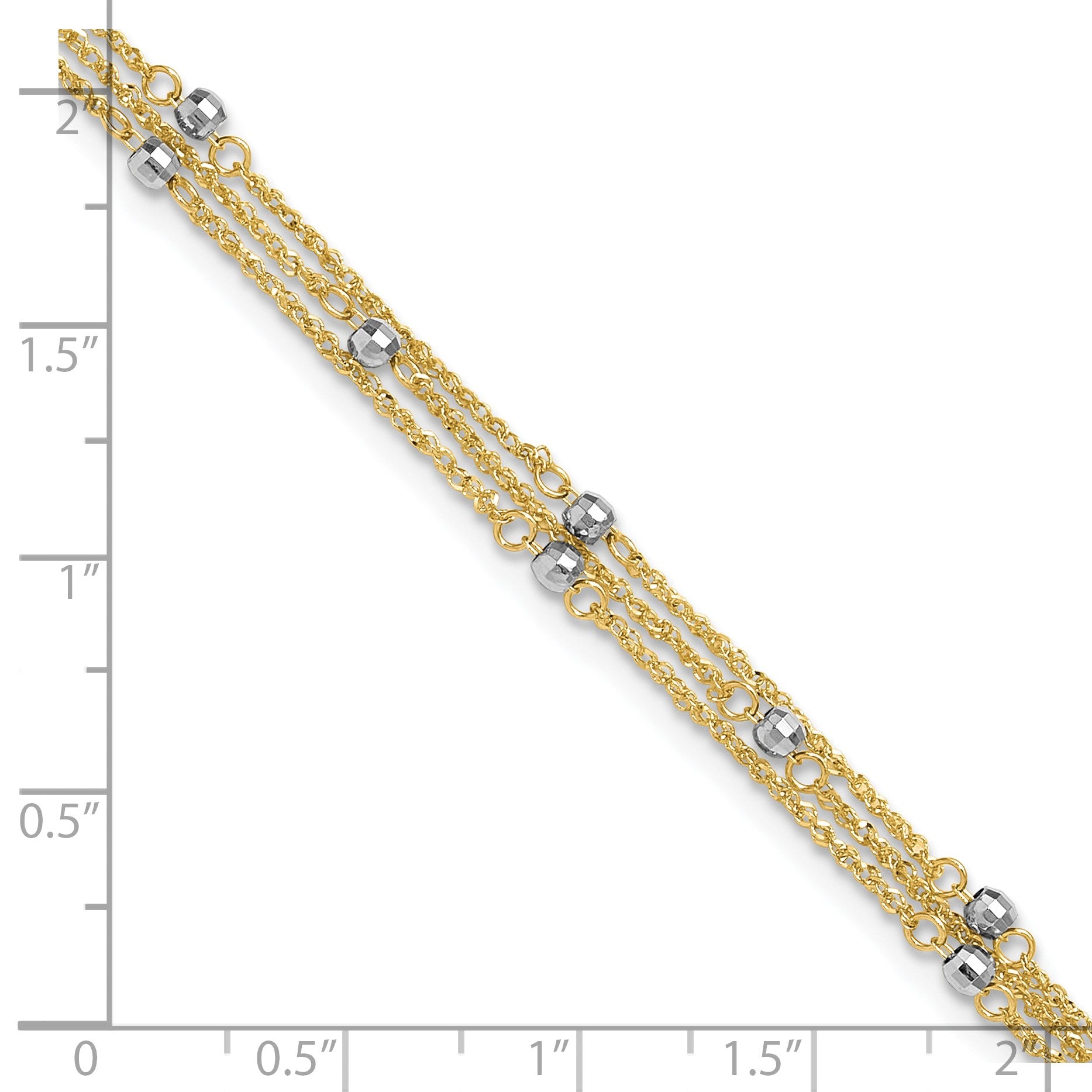 14k Two-tone 3-Strand Chain with Mirror Beads 9 inch Plus 1 inch Extender - Total 10 inch Anklet