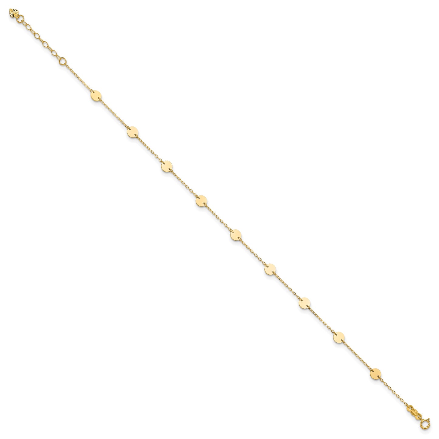 14K Polished Disc 9-Station 9 inch Plus 1 inch Extender - Total 10 inch Anklet