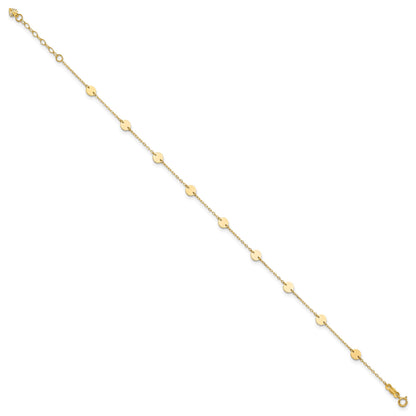 14K Polished Disc 9-Station 9 inch Plus 1 inch Extender - Total 10 inch Anklet