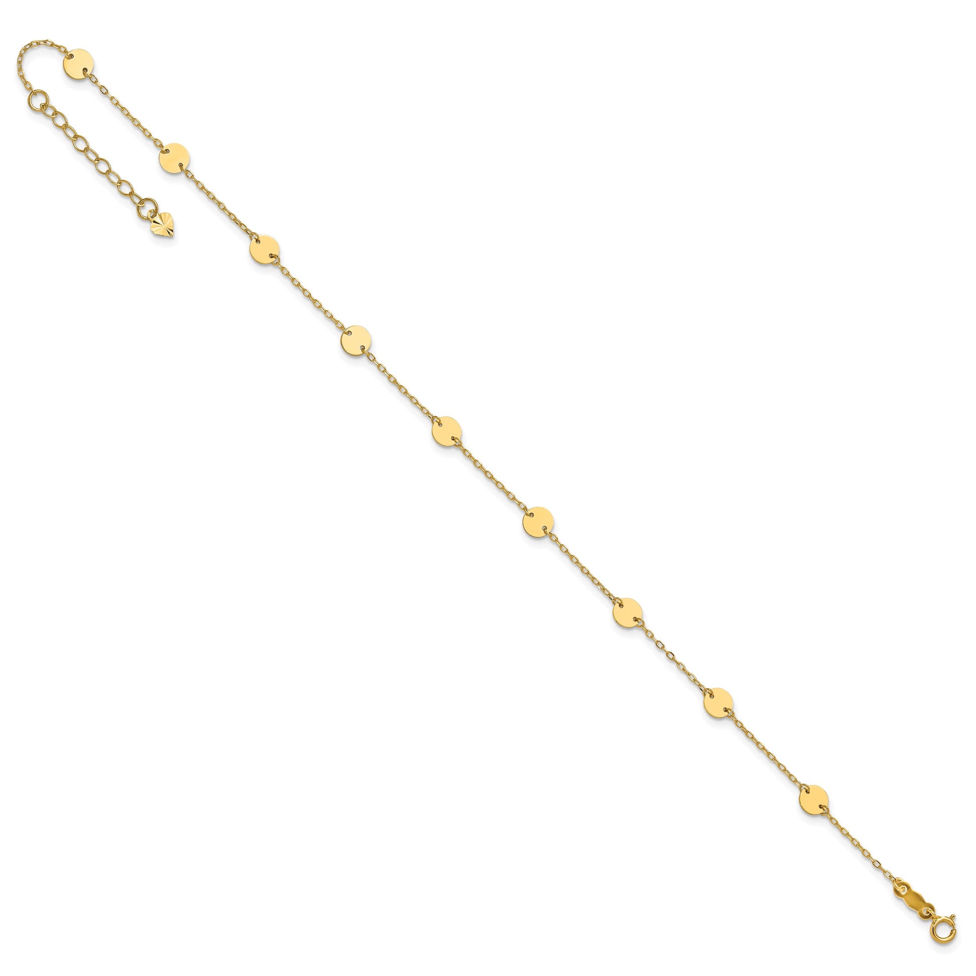 14K Polished Disc 9-Station 9 inch Plus 1 inch Extender - Total 10 inch Anklet