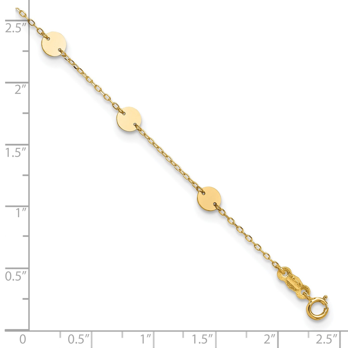 14K Polished Disc 9-Station 9 inch Plus 1 inch Extender - Total 10 inch Anklet