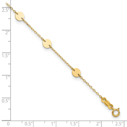 14K Polished Disc 9-Station 9 inch Plus 1 inch Extender - Total 10 inch Anklet