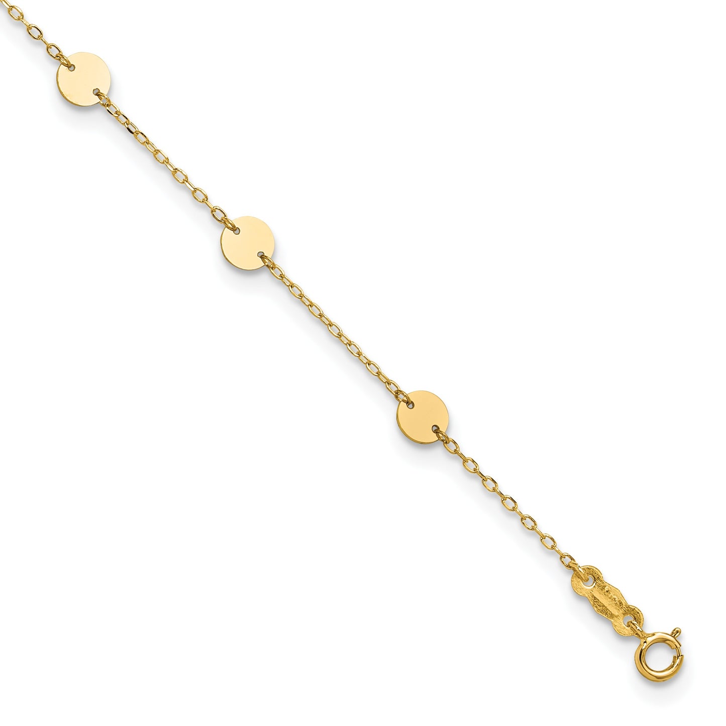 14K Polished Disc 9-Station 9 inch Plus 1 inch Extender - Total 10 inch Anklet