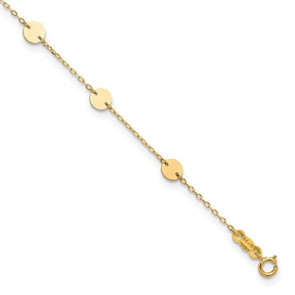 14K Polished Disc 9-Station 9 inch Plus 1 inch Extender - Total 10 inch Anklet