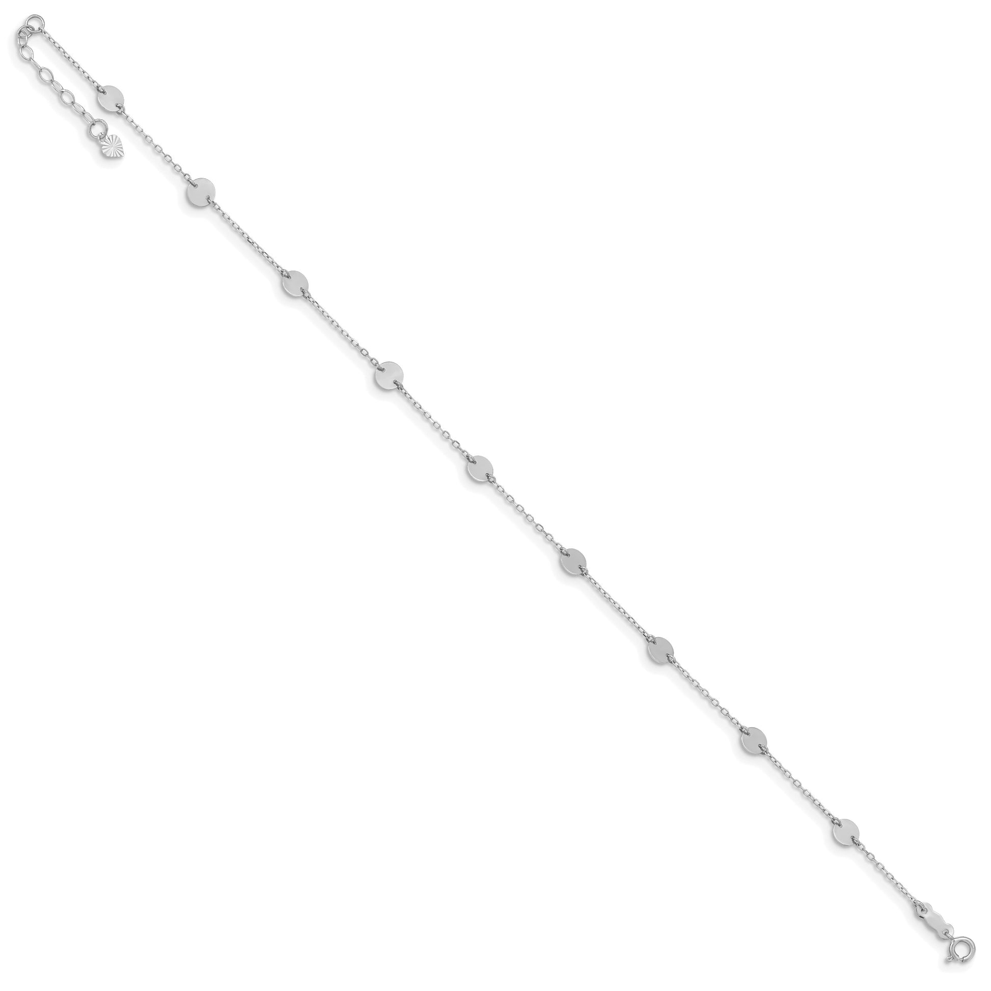 14K White Gold Polished Disc 9-Station 9 inch Plus 1 inch Extender - Total 10 inch Anklet