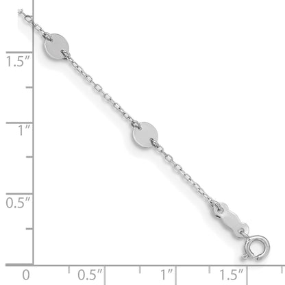 14K White Gold Polished Disc 9-Station 9 inch Plus 1 inch Extender - Total 10 inch Anklet
