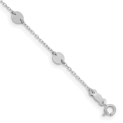 14K White Gold Polished Disc 9-Station 9 inch Plus 1 inch Extender - Total 10 inch Anklet