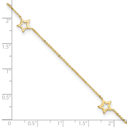 14K Open Star 3-Station 9 inch Plus 1 inch Extender - Total 10 inch Anklet