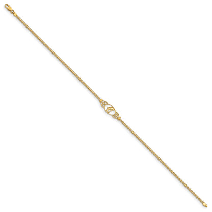 14k Polished Dolphin and Filigree Bismark Chain 9 inch Anklet