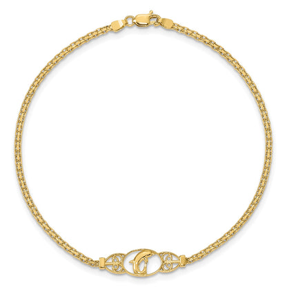 14k Polished Dolphin and Filigree Bismark Chain 9 inch Anklet