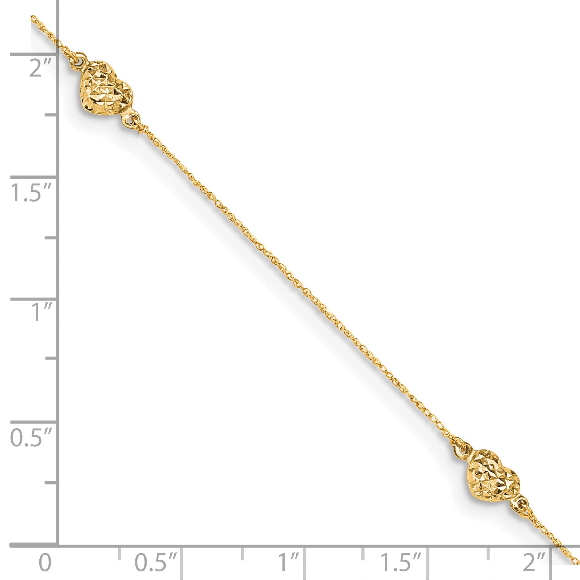 14k Polished Diamond-cut Triple Puffed Hearts 9 inch Plus 1 inch Extender - Total 10 inch Anklet