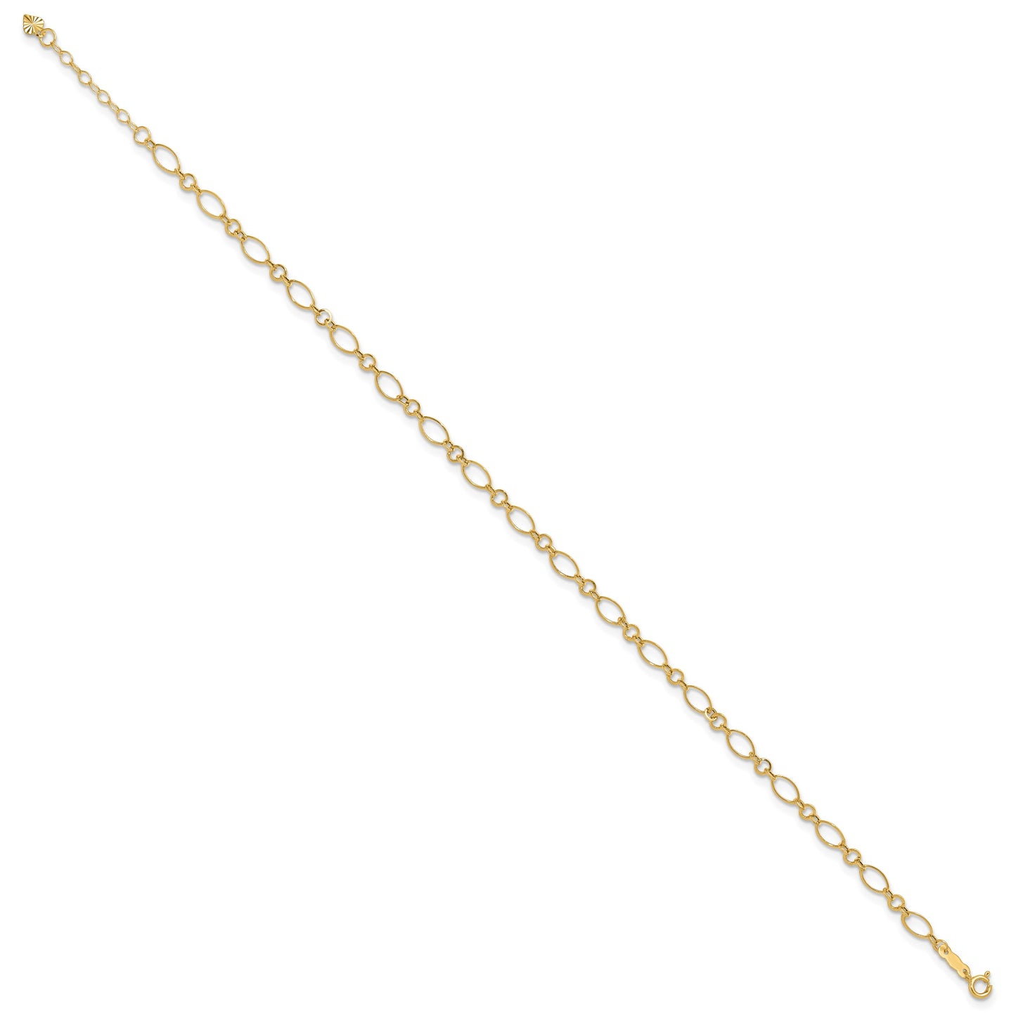 14k Fancy Figaro Link 9 inch Plus 1 inch Extender - Total 10 inch Anklet