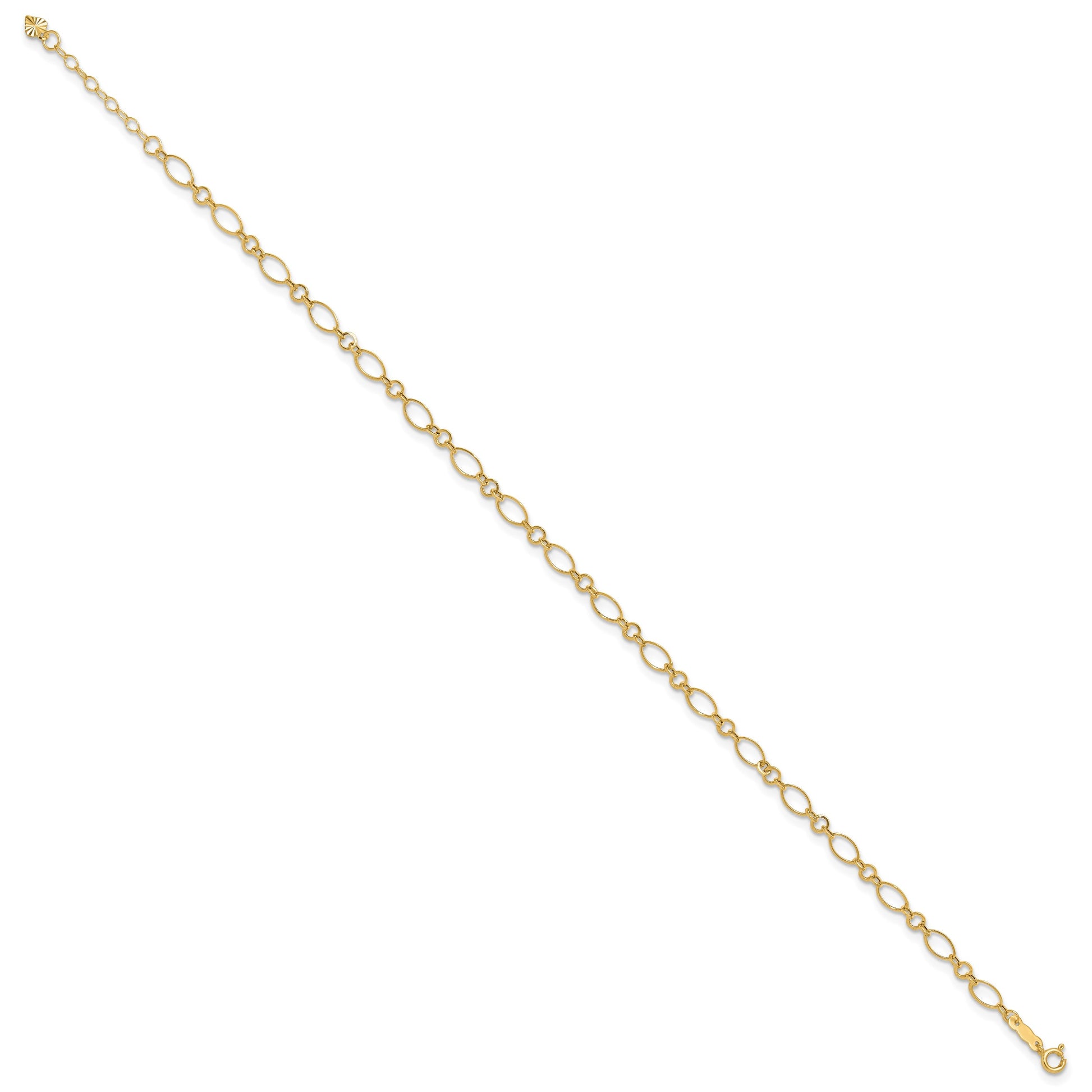 14k Fancy Figaro Link 9 inch Plus 1 inch Extender - Total 10 inch Anklet