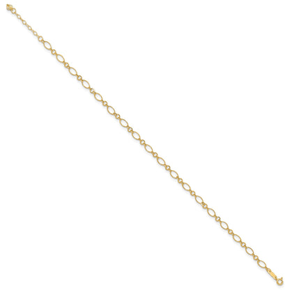 14k Fancy Figaro Link 9 inch Plus 1 inch Extender - Total 10 inch Anklet