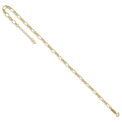 14k Fancy Figaro Link 9 inch Plus 1 inch Extender - Total 10 inch Anklet
