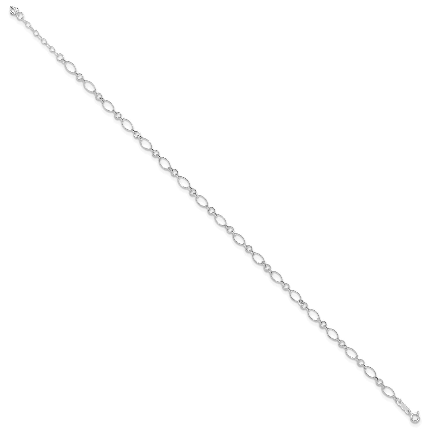 14k White Gold Fancy Figaro Link 9 inch Plus 1 inch Extender - Total 10 inch Anklet