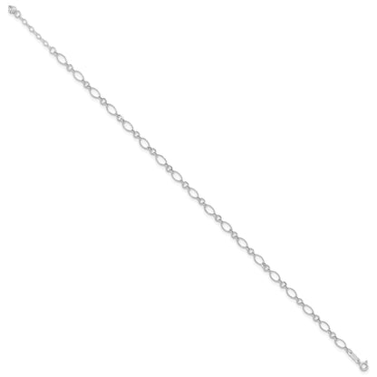 14k White Gold Fancy Figaro Link 9 inch Plus 1 inch Extender - Total 10 inch Anklet