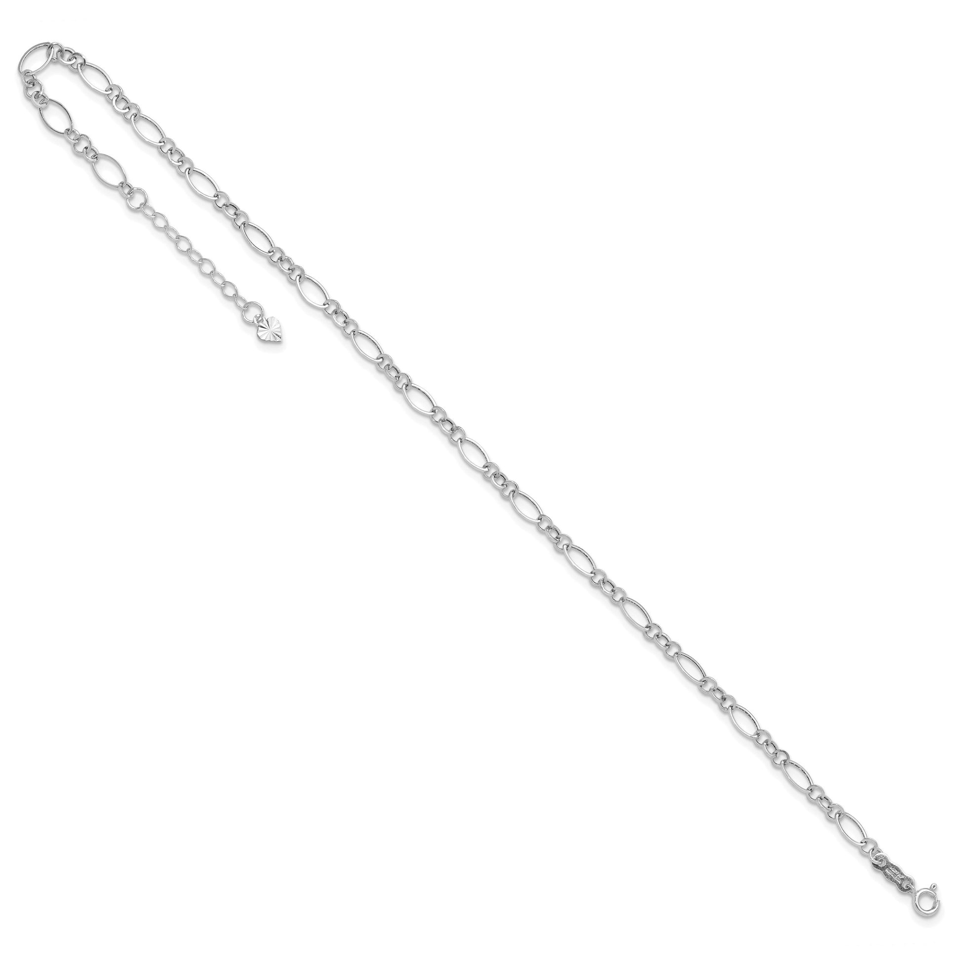 14k White Gold Fancy Figaro Link 9 inch Plus 1 inch Extender - Total 10 inch Anklet
