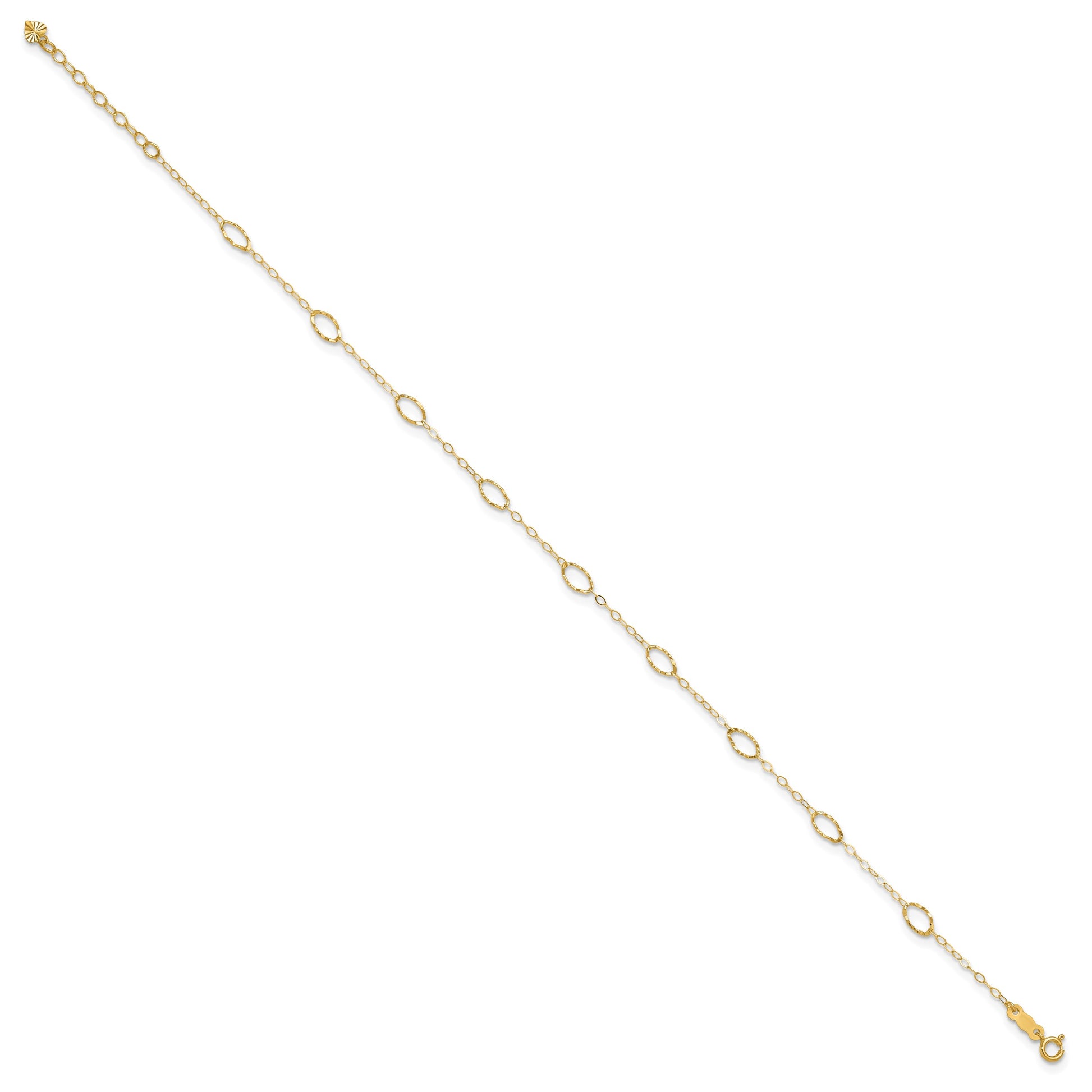 14k Textured Oval Shapes 9 inch Plus 1 inch Extender - Total 10 inch Anklet