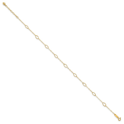 14k Textured Oval Shapes 9 inch Plus 1 inch Extender - Total 10 inch Anklet